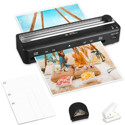 Yabound lamineringsmaskin, 5-i-1 lamineringsset med A4 A5 A6 lamineringsfolier, laminator med pappersskärare och hörnrunda, snabb laminator, lamineringsmaskin för hemmabruk kontor skola