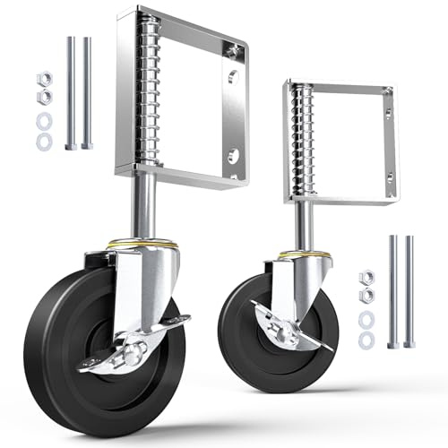 HOLKIE 2 Pack 100mm Heavy Duty Spring Loaded Gate Wheels - Swivel Castor Wheels for Wooden Gate and Fence - 50 kg Capacity per Castor