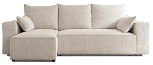 4ALL HOME Ecksofa mit Schlaffunktion Tobi 246x145 cm - Couch - Sofa mit Bettkasten - Eckcouch - L-Form - Schlaffsofa - Schlafsofa mit Bettkasten - Universal (Centaur 01 Beige)