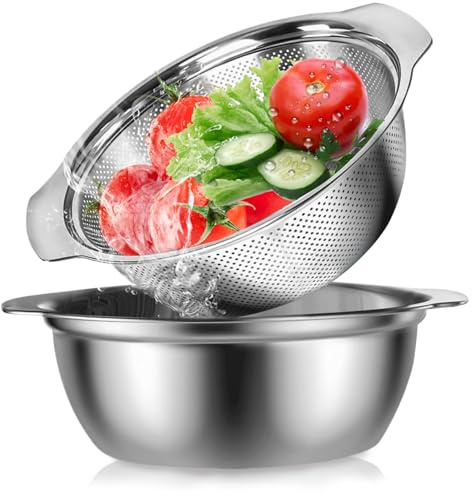 Silar och durkslag, 2 st 1 200 ml rostfritt stål durkslag set med skala och handtag, stapelbar rissil och durkslag för kök, pasta, ris, grönsaker, frukt, silar och durkslag, C