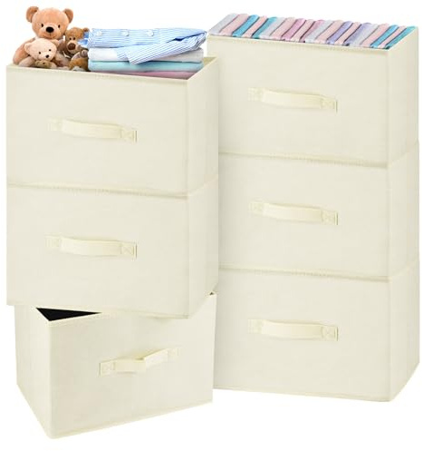 ZOCONE Cube Storage Boxes 6 Packs Fabric Storage Boxes for Shelves, 38×25×25cm Foldable Large Wardrobe Baskets Storage Cubes, Thickened Closet Baskets for Clothes Shirts Pants Underwear Toys(Beige)
