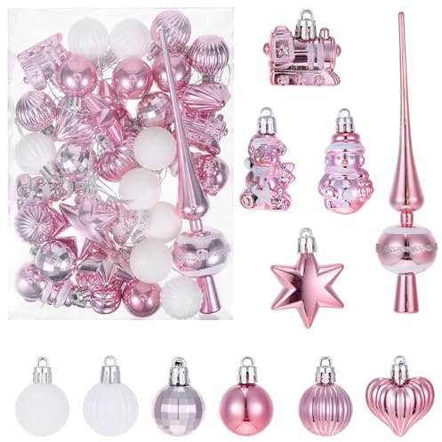 Sploziia 34 Stück Weihnachtskugeln Rosa mit Baumspitze Set-Weihnachtsbaumkugeln, Weihnachtsbaum Kugeln Set, Hängbare Christbaumkugeln Kunststoff, Wiederverwendbar