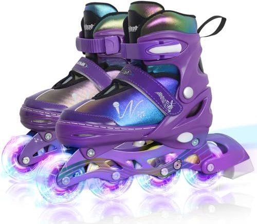Nattork Adjustable Inline Skates for Kids & Teens with Flashing Light-Up Wheels, Gradient Color ABEC-7 Bearings for Smooth Glide, Safe & Durable Sizing Adjustable Skates Purple