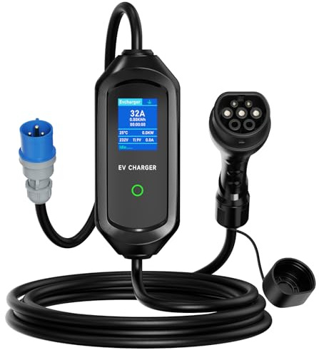 AFYEEV Tipo 2 Cavo di ricarica 7 kW Mobile Wallbox, 5 m 6-32 A 1 fase cavo di ricarica tipo 2 spina CEE, caricatore EV portatile con potenza di ricarica regolabile e funzione timer, per EV PHEV IEC