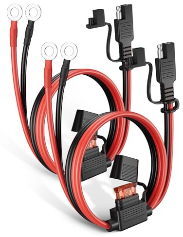Oyviny 2Pack 1.98FT SAE Battery Charger Cable with 10A Inline Fuse, 16AWG UL Listed Quick Disconnect SAE to O-Ring Terminal Harness for Battery Maintainer Motorcycle Solar Panel Vehicle Trickle Charge