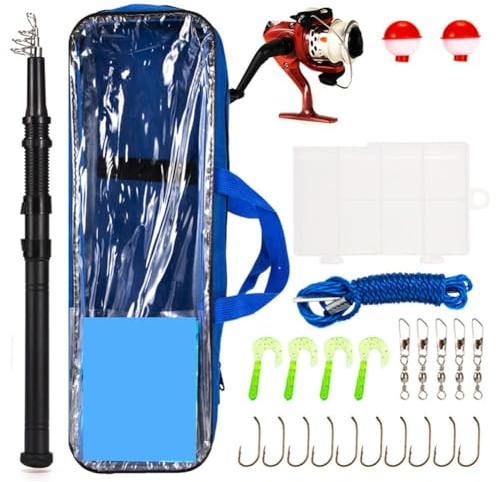 Set canna da pesca e mulinello per principianti con kit di attrezzi da 26 pezzi, lunghezza 2,1 m, mulinello serie 2000, rosso e bianco