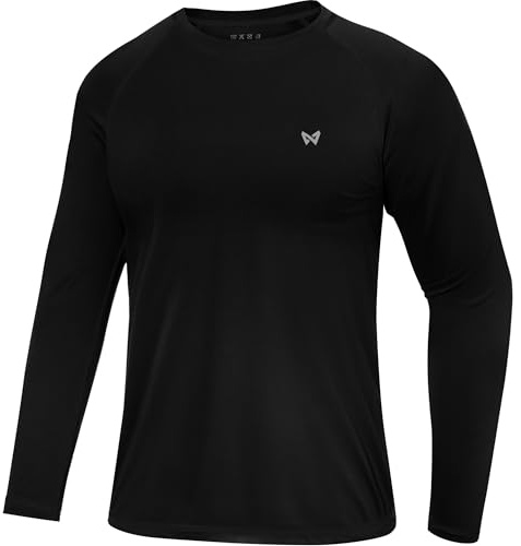 WISMBOX Men's Long Sleeve UV Swim Top, UPF 50+ Sun Protection T-Shirt, Quick Dry Rash Vest for Swimming, Hiking & Fishing Black