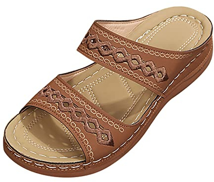 TianWlio Sandale cale Femme Mode Bout Ouvert Compensées Plateforme Sandales Orthopedique Poisson Bouche Pantoufles Respirantes Ete Chaussures Femme Pantoufles Décontractées(1-2-Brown, 38)