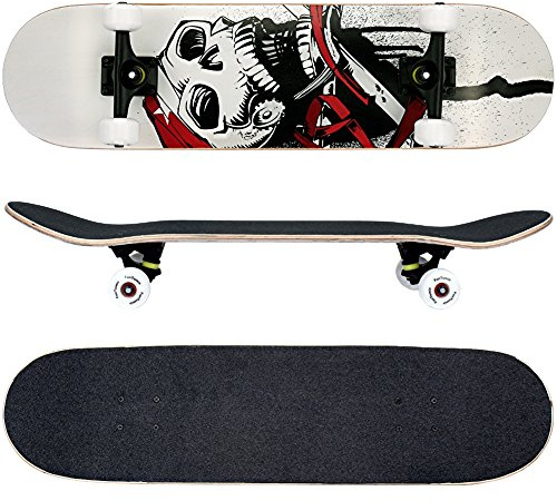 FunTomia® - Skateboard con Cuscinetti Mach1® - Ruote a Profilo scanalato (100A) - Legno d'Acero Canadese a 7 Strati (Bianco Cranio)