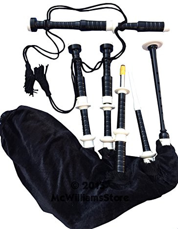 McWilliams BAGPIPE, SCOTTISH HIGHLAND BAGPIPES IVORY MOUNTS BLACK VELVET TARTEN