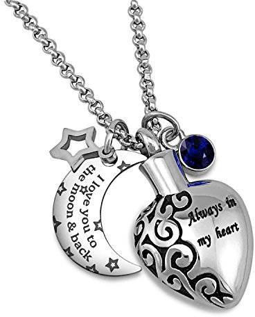 YOUFENG Jewellery Urn Necklaces for Ashes Always in My Heart Love You to The Moon and Back 12 Birthstones Style Necklace (Septemper Birthstone urn Necklace)