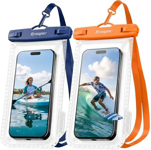 Rynapac [Up to 8.5 Waterproof Phone Pouch, 2 Pack IPX8 Cellphone Dry Bag | Touchscreen, Beach Cruise Holiday Essentials, Underwater Photography for iPhone 17 16 15 Pro Max, Gglaxy S25, Include Lanyard