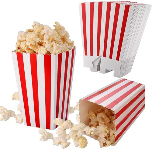 Zocipro 50Pcs Popcorn Boxes, Striped Paper Popcorn Favor Boxes Candy Containers, Retro Popcorn Bags for Party, Birthday, Movie Night, Sleepover Party Treats 3.67x6.1 inches