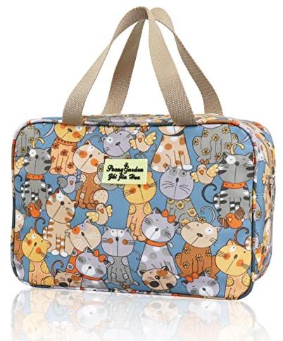 Toiletry Bag, Large Travel Hanging Make up Wash Bags, Portable Waterproof Cosmetic Bag, Light Blue White Bear Toiletry Kit, Bathroom Storage Case for Women Girls Ladies (Cat Head)