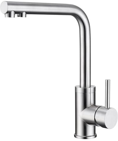 CREA 3 Wege Wasserhahn Küche, 360° Drehbar 3 Wege Küchenarmatur, 3 Wege Mischbatterie Küche für Wasserfilter, 3 in 1 Trinkwasserhahn, Drei Wege Armatur aus Edelstahl