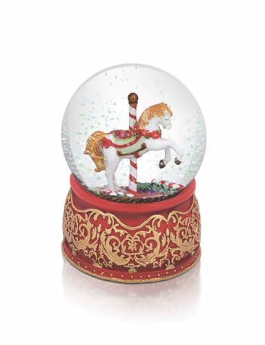 Tipperary Crystal Globo de nieve musical de 14 cm con diseño de carrusel navideño en caja de regalo roja