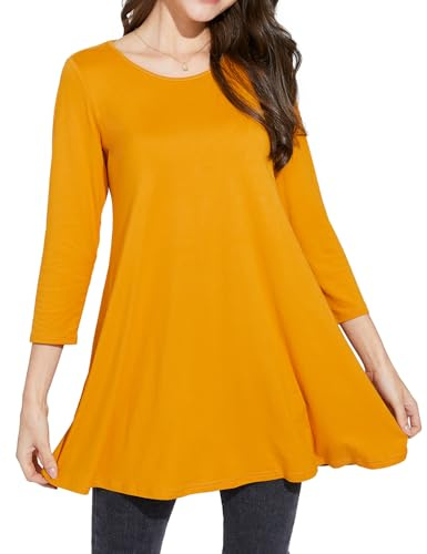 Enmain Tunica Donna Gialla Manica Lunga Maglia Lunga Maglietta a Maniche Lunghe 3/4 Taglie Forti Scollo Tondo Tinta Unita Blusa Camicia Elegante 5XL
