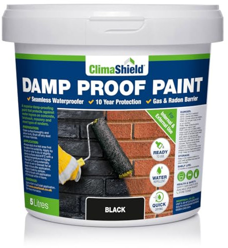 SmartSeal Damp Proof Paint - For Interior & Exterior Walls, Ceilings and Floors. Helps Prevent Water-Ingress and the Spread of Penetrating Damp (Black, 5 Liters)