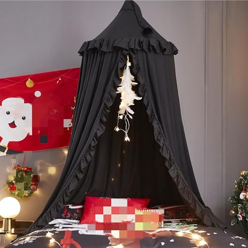 HUOQOU Betthimmel für Mädchen Prinzessin Runder Kuppel Kinder Träumendes Moskitonetz Bettwäsche Mädchenzimmer Schloss Spielzelt Hängendes Haus Dekor Leseecke Baldachine(Schwarz)