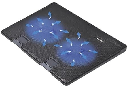 Base Refrigeradora Portátil - Ventilador Ordenador Portatil de 12-17 con Soporte, 2 Ventiladores Silenciosos, 2 Puertos USB, Refrigeración Rápida, Luz LED Azul - Color Negro