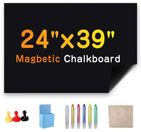 Magnetic Chalkboard Wallpaper Stick and Peel, 24 x 39Chalk Board Contact Paper with Adhesive on Wall for School, Office, Kitchen Fridge, Drawing