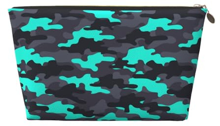 VOSERY Bolsa de maquillaje de cuero, bolsa de cosméticos, bolsa de aseo de viaje para mujer, organizador de bolsa de maquillaje de camuflaje gris y verde, bonita bolsa de maquillaje, bolsa de