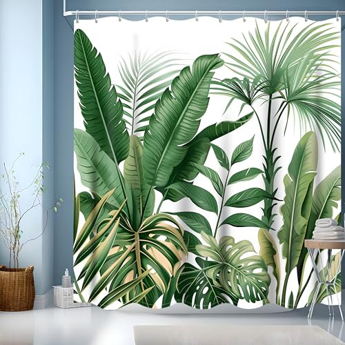 GXUNNAA gröna växter duschdraperi, vattentäta badrumsgardiner med 12 krokar, vattentät polyester, viktad fåll, tvättbart duschdraperi för badrum (180 x 220 cm)