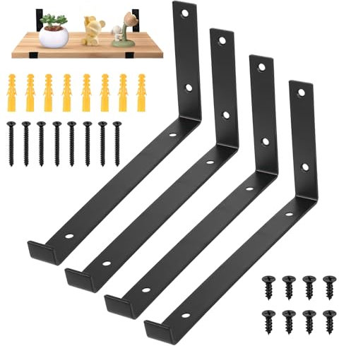 4 Pcs Soporte Estanteria Pared, Soportes para Estantes Industriales, Soporte Baldas Pared, Escuadra Estanteria, Escuadras Para Estanterias Negras, Soportes para Estanterías de Andamios(288mm)