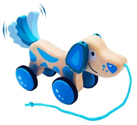 Wooden Pull Dog Toy Wooden Walk Pull Along Toy with String Toy Montessori Toddler Pull Toys for Walking Toddlers