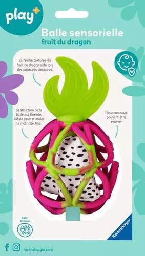 Ravensburger Play+ - Palla sensoriale in silicone Dragon Fruit a partire dai 6 mesi - Palla per attività fisica e sonaglio da dentizione per bambini - Giocattolo multisensoriale