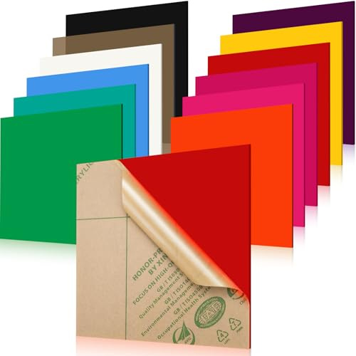12 Pcs Coloured Acrylic Sheets for Laser Cutting, 30 x 30 cm | Opaque Cast Perspex Panel Bulk, 3 mm Thick Plastic Craft Board Blank for DIY Engraving Sawing Home Decor, 12 Colour