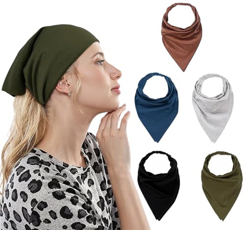 5 Piezas Turbante Triángulo Mujer,Pañuelos Elásticos Triangulares Bufanda,Bandana Color Sólido,Cabeza de Gasa,moda y Versátil,Para Diario en Desplazamientos,Viajes y Cuidado del Cabello (Multicolor)