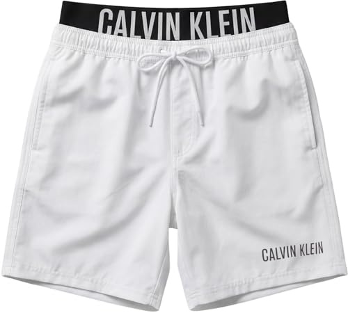 Calvin Klein Men’s Swim Shorts Medium Drawstring Boxer with Drawstring, White (Classic White), S