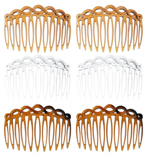 6 Stück Französische Haarkamm zum Stecken,Mabor Steckkamm Damen French Side Combs für Verschiedene Frisuren Mädchen und Frauen(Weiß Hellbraun Dunkelbraun)