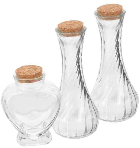 Yardenfun 3 Piezas Conjunto de Botellas de Vidrio Pequeñas para Ceremonia de Arena Botellas Transparentes con Tapón de Corcho Decoración para Bodas y de