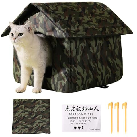 Feral Cat House For Outdoor - Weatherproof Foldable Winter Warm Oxford Dog Pets Sleeping Place With Door And Soft Mat, Stray Cat Shelter, Removable And Washable Cats Camouflag Pet House