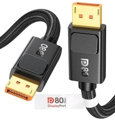 Silkland Cavo DisplayPort 80Gbps 2.1 2m, [Certificato VESA, Chiusura di Sicurezza], [16K@60Hz, 8K@240Hz, 4K@480Hz 240Hz], DP80 HDR DSC1.2a per monitor da gioco FreeSync G-Sync 5090 7900XTX