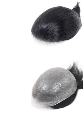 Uso Masculino Tupé de Cabello Humano for Hombre, 0,02-0,04 mm, Ultrafino, Piel sintética, Color Negro Natural Cabeza de Peluca