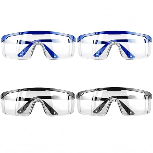 QHFlashbuy Safety Goggles Adult,4 Pcs Protective Glasses,Transparent Safety Anti-Fog Lab Goggles,Adult Anti Scratch Protection Safety Glasses for Work,Home,Chemistry,Gardening,Outdoor