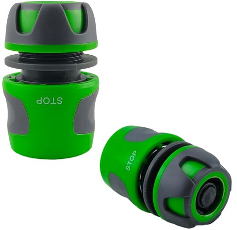 RIEGOPRO Conectores Rápidos para Manguera de Jardín – Bicomponente Antideslizante – Pack 2 Unidades (15mm, Aquastop)