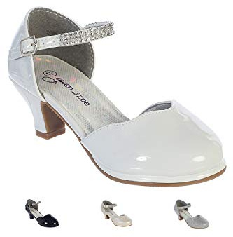 Girls White Dress Shoes - Little Girls Heels for Wedding, First Communion, Pageant - Flower Girl High Heels for Kids Size 3