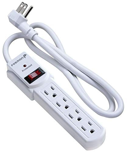 Fosmon 4 Outlet Small Surge Protector Power Strip - 3Ft Short Power Strip with Short Extension Cord & Flat Plug, 1875W, 490 Joules 4 Multi Plug Wall Mountable 3 Foot For Home Office Dorm, ETL Listed