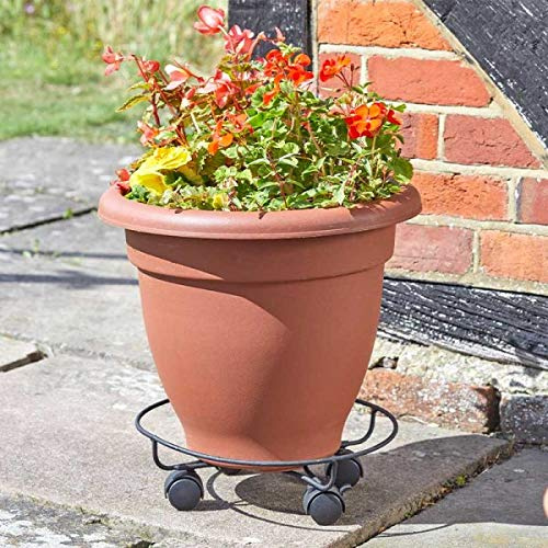 Garden Mile 13 2Pcs Black Metal Plant Stand Outdoor Plant Stands Indoor Movers Planter Trolleys with Wheels Strong Sturdy Weather Resistant Plants Holders Indoors Outdoors Plants Pot Stand Racks