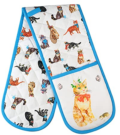 Sterling Sports Double Oven Gloves Heat Resistant Oven Mitts - Premium Cotton Novelty Gloves For Cooking, BBQ & Baking For Women & Men (Curious Cats)
