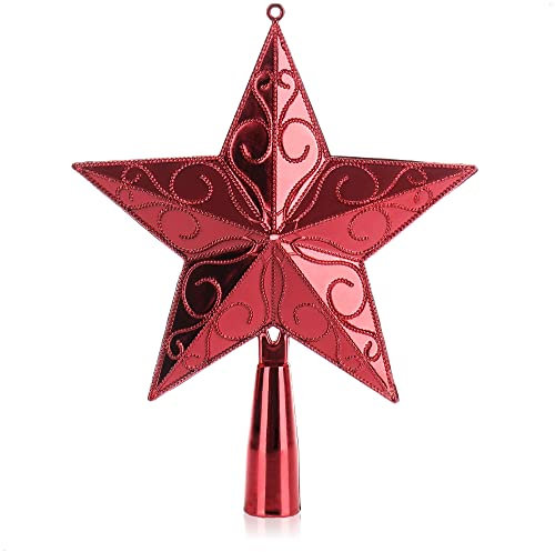 com-four® rote Christbaumspitze in Stern-Form - Roter Stern für die Weihnachtsbaum-Spitze - verzierter Weihnachtsbaumschmuck - traditioneller Christbaum-Schmuck aus Kunststoff