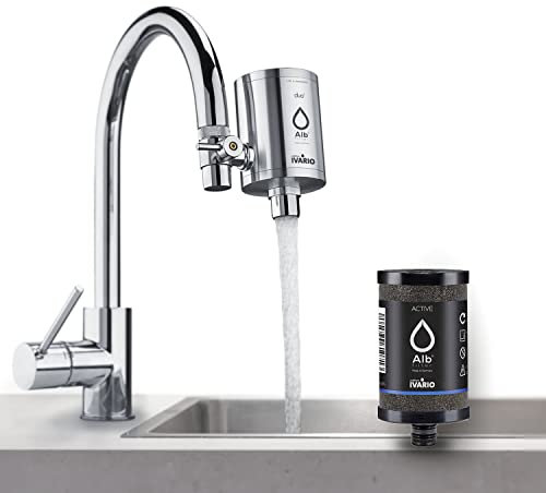 IVARIO x Alb-Wasserfilter für Wasserhahn, Made in Germany - die Sofortmaßnahme für besseres Leitungswasser, bewährte Alb-Aktivkohle-Technologie, Trinkwasserfilter aus Edelstahl