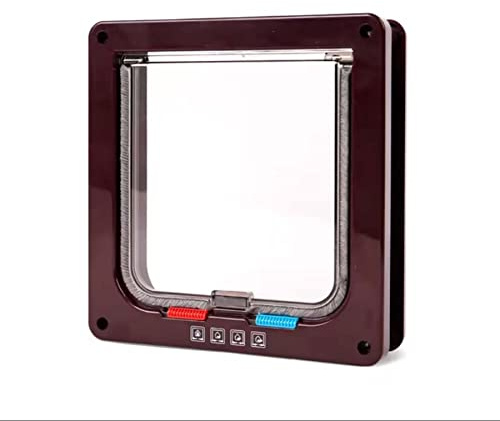 Chatière avec 4 modes de verrouillage - Chatière pour animal de compagnie - Installation facile - Marron - L : 25 x 24 x 5,5 cm (h x l x p)