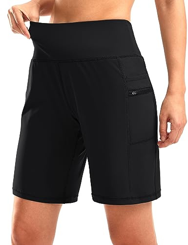 G Gradual Women's High Waisted 9 Bermuda Shorts with Zipper Pockets Athletic Workout Long Shorts for Women Knee Length(Black,XXL)