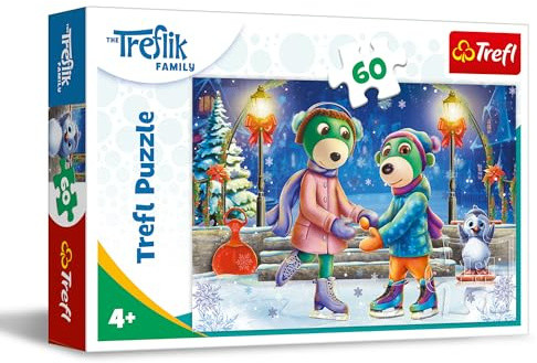 Trefl - Puzzle 60 pièces, l'hiver chez Les Treflik, The Treflik Family, 4+ | Développement de la concentration et de l'observation, puzzles avec des personnages de contes, exercice de la mémoire