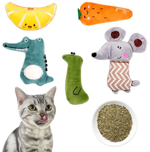 WINKIO Katzenminze Spielzeug 5 Stück，Lebendige Farben Katzenspielzeug mit Katzenminze,Katzenminze Kissen, Catnip Baldriankissen für Katzen Zum Kratzen, Spielen Und Kauen